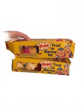 Vtg 80s Post Pebbles Cereal Fred & Barney Toy in Original Box
